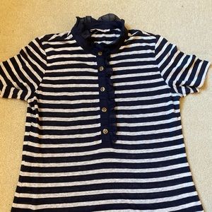 Tory Burch navy stripe with logo gold buttons